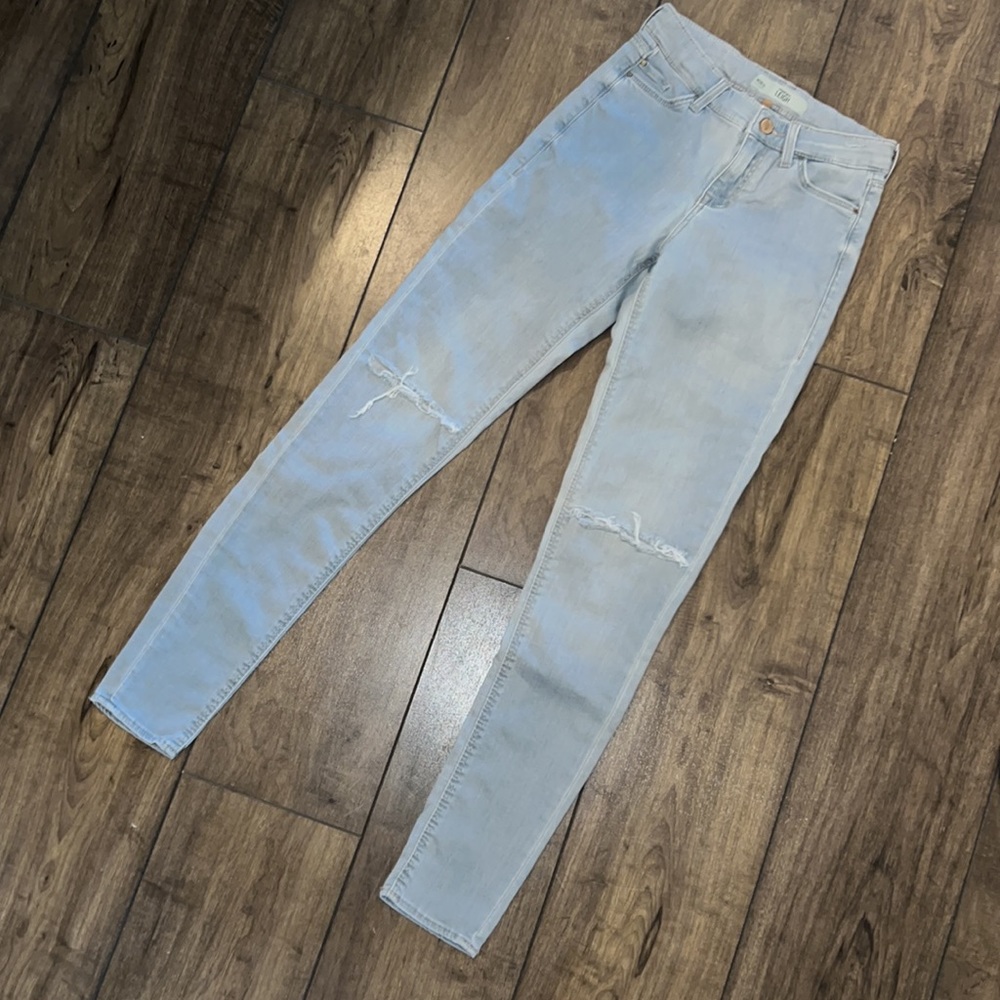 TopShop Moto Leigh 24 x 32 Light Blue Denim Jeans High Waisted Skinney